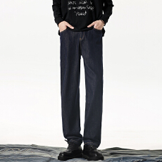 批发深蓝原牛直筒牛仔裤男秋季美式<b class='q'>裤子</b>潮牌刺绣复古休闲裤