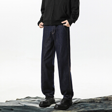 批发深蓝原牛直筒牛仔裤男春秋季美式弹力<b class='q'>裤子</b>男士潮牌