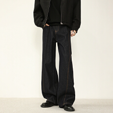 批发秋冬美式复古不掉色丹宁原牛牛仔裤男阔腿直筒宽松长裤