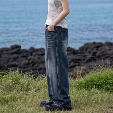 批发2026美式复古街头水洗磨白牛仔裤男女宽松直筒长裤