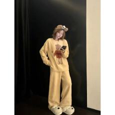 批发睡衣女秋冬季半边绒加厚<b class='q'>大码</b>长袖长裤软绵绵家居服套装