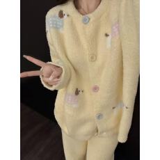 批发睡衣女秋冬季半边绒加厚<b class='q'>大码</b>长袖长裤软绵绵家居服套装