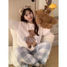 批发睡衣女秋冬季半边绒加厚<b class='q'>大码</b>长袖长裤软绵绵家居服套装