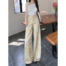 批发<b class='q'>韩国</b>东大门2025春季新款韩版小众辣妹风个性晕染阔脚拖地牛仔裤女