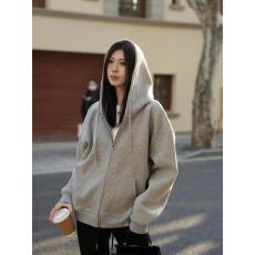 原版做法+内抽+后包美式灰色连帽卫衣女秋季高级感外套