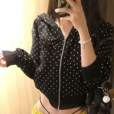 批发波点<b class='q'>小衫</b>美式简约长袖连帽开衫精致