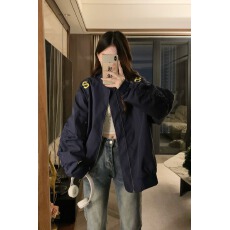 批发美式<b class='q'>街头</b>刺绣字母立领飞行夹克2025秋季小众设计百搭廓形外套