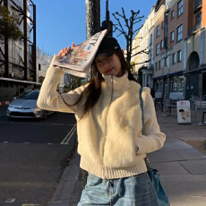 批发法式毛毛领拼接毛衣外套<b class='q'>女</b>秋冬季高级感气质收腰假两件针织<b class='q'>开衫</b>