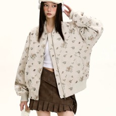 批发新中式外套女国风复古碎花夹克2025秋季新款小众潮牌情侣装棒球服