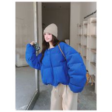 批发蓝色短款泡芙棉服女装冬季新款2025年<b class='q'>通勤</b>韩系加厚面包服棉衣外套