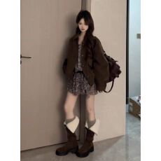 批发韩系美拉德工装夹克短款外套女装秋季叠穿收腰显瘦a字短裙两件套