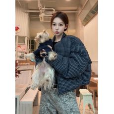 韩系宽松格子外套女冬季新款休闲百搭小个子保暖面包服棉衣棉服潮
