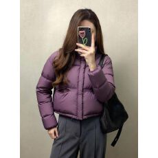 批发紫色保暖宽松立领短款棉服女款冬季小个子显高超好看夹棉厚外套