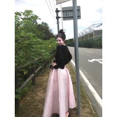 批发法式气质千金风黑色长袖上衣蓬蓬<b class='q'>半身</b>长裙女2025秋季新款时尚套装