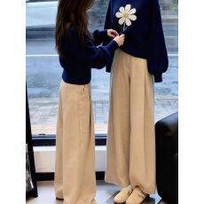 批发日系可爱纯色圆领花朵<b class='q'>印花</b>长袖针织上衣女秋季休闲百搭长裤两件套