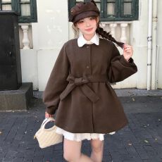 批发冬季厚款毛呢<b class='q'>连衣裙</b>女<b class='q'>灯笼</b>袖圆领系带高级感小个子呢子外套大衣