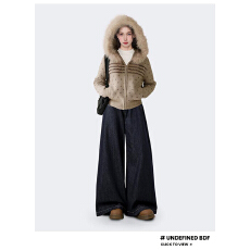 批发费尔岛连帽毛领拉链毛衣外套女秋冬冬季加厚<b class='q'>短款</b>针织<b class='q'>卫衣</b>开衫上衣