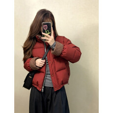 韩版格子超好看立领短款棉服女冬季新款小个子显瘦设计感上衣外套