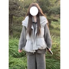 批发巨好看百搭<b class='q'>毛衣</b>套装女<b class='q'>新款</b>秋冬叠穿保暖宽松立领坎肩无袖棉服外套