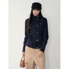 批发韩系翻领修身显瘦拉链系扣短<b class='q'>外套</b>女秋冬新款复古工装长袖夹克上衣