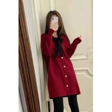 批发圣诞红新年红法式小香风针织连衣裙女春秋季小个子毛衣打底裙