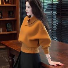 批发新款宽松蝙蝠毛衣高领<b class='q'>针织衫</b>大码mm秋冬<b class='q'>不规则</b>慵懒显瘦百搭上衣