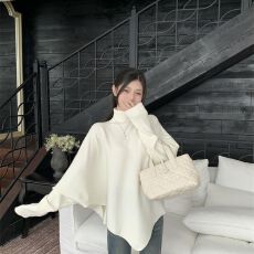 批发新款宽松蝙蝠毛衣高领<b class='q'>针织衫</b>大码mm秋冬<b class='q'>不规则</b>慵懒显瘦百搭上衣