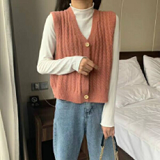 批发秋冬款2025韩版ins潮显软糯温柔风瘦针<b class='q'>马夹</b>宽松无袖背心女装<b class='q'>马甲</b>