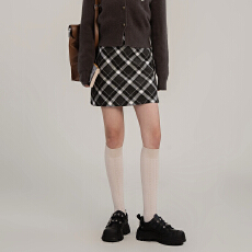 批发圣诞红过年红美式复古红色毛呢格纹半身裙秋<b class='q'>冬</b>a字包臀格子裙