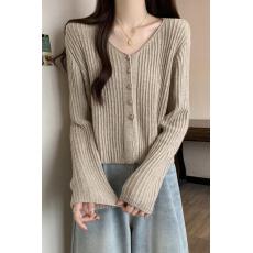 批发抖音天猫质量2025秋季新款女装短款V领针织开衫<b class='q'>外套</b><b class='q'>显瘦</b>长袖上衣