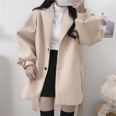 批发龙凤呢加棉加里绑带中长款外套纯色气质<b class='q'>秋</b>冬外套