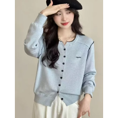 批发女士早秋新款<b class='q'>韩版</b>字母刺绣百搭圆领针织开衫外套休闲显瘦长袖上衣