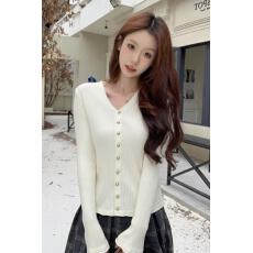 批发设计感V领喇叭长袖针织上衣女2025秋装新款高级感气质V领开衫<b class='q'>外套</b>