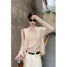 批发天猫抖音质量麻花针织开衫毛衣女秋季复古刺绣外穿polo领打底衫