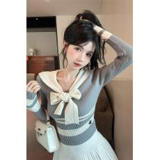 批发学院风<b class='q'>海军</b>领飘带针织衫女秋冬纯欲条纹上衣打底衫内搭jk<b class='q'>制服</b>毛衣