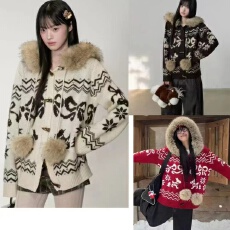 批发韩系氛围感穿搭撞色条纹v领毛衣女秋冬慵懒风高级感针织开衫外套