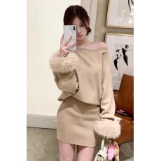 批发韩国<b class='q'>东大门</b>新款一字肩白色针织<b class='q'>连衣裙</b>子女秋冬御姐辣妹内搭毛衣包