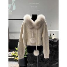 批发2025年新款连帽短款美拉德春秋针织套头外套女小个子<b class='q'>狐狸毛</b>领