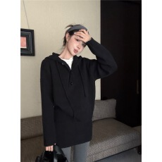 批发韩国<b class='q'>东大门</b>慵懒风连帽长袖套头毛衣女秋冬穿针织半身裙灰色两件套