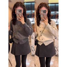 批发韩国东大门针织毛衣<b class='q'>开衫</b>外套女秋季慵懒风修身显瘦<b class='q'>不规则</b>纽扣长袖