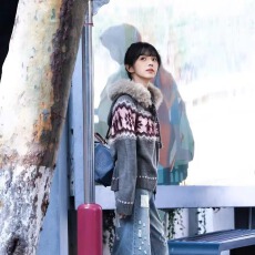 批发田曦薇同款提花毛衣外套女2025美式宽松明星连帽毛领针织<b class='q'>卫衣</b><b class='q'>开衫</b>