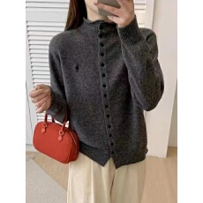 批发2025春秋新款单排扣刺绣浣熊绒立领半高领羊毛<b class='q'>开衫</b>外套女士毛衣