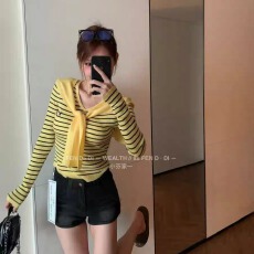 批发INS设计感披肩<b class='q'>两件套</b>条纹<b class='q'>针织衫</b>秋季2025新款休闲时尚毛线上衣女