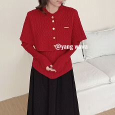 批发韩国东大门流苏斗篷披肩毛衣复古高级感针织罩衫打底上衣<b class='q'>两件套</b>