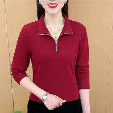 批发长袖上衣妈妈装<b class='q'>春</b>季新款上衣小衫设计感半拉链显瘦百搭爆款