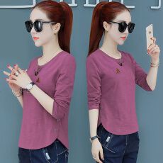 批发原版面料 长袖<b class='q'>春</b>款新款休闲宽松长袖t恤女装新款大码打底衫上衣