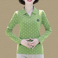 批发<b class='q'>夏</b>季时尚减龄波点POLO领短袖衬衫上衣女2023新款妈妈洋气T恤小衫