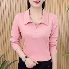 批发POLO衫长袖T恤女宽松大码妈妈装<b class='q'>春</b>季2024新款体恤显瘦上衣打底衫