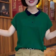 批发2025新款洋气翻领妈妈装短袖T恤z时尚百搭休闲减龄女polo领上衣