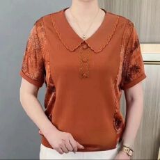 批发时尚<b class='q'>夏</b>季新款短袖T恤拼接印花显瘦遮肉上衣妈妈装洋气休闲打底衫